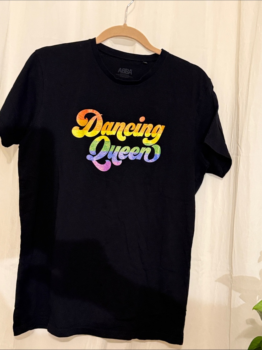 ABBA 'Dancing Queen' Black Tee with Rainbow Glitter Script - Picture 5 of 6